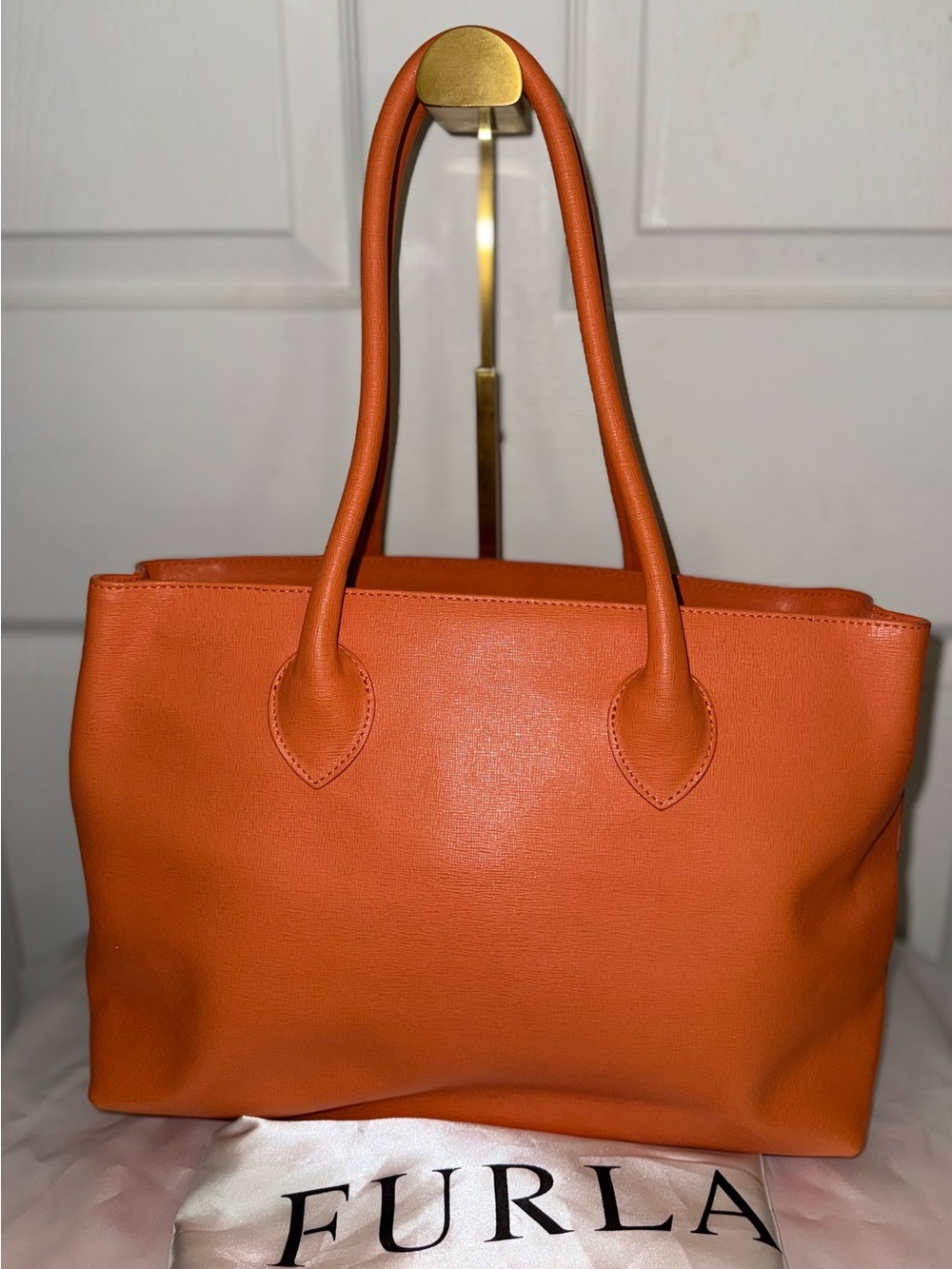 Furla Bright Orange Leather Tote with Top Handles - Picture 6 of 11